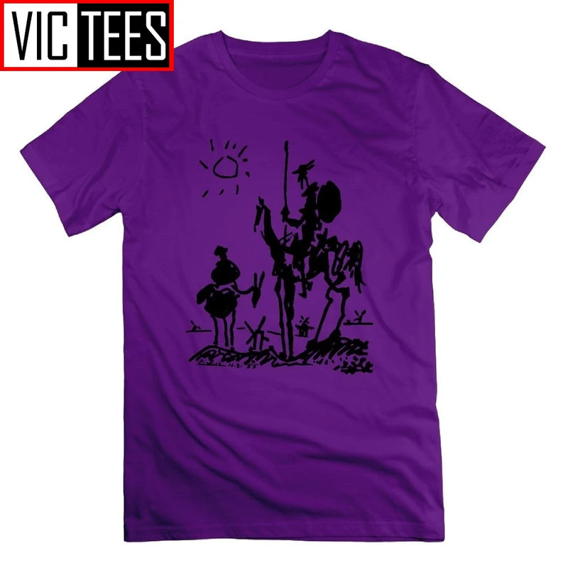 Picasso Art Painting Man's T-Shirt Don Quixote knight Vintage Men T Shirts Tees Short Sleeve 100% Cotton Funny O Neck