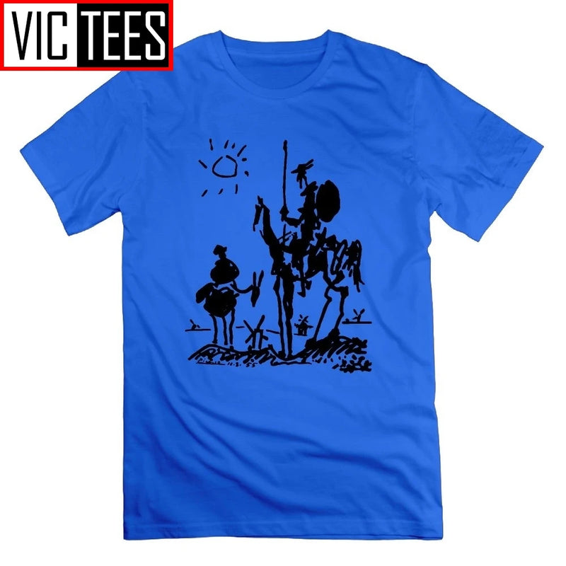 Picasso Art Painting Man's T-Shirt Don Quixote knight Vintage Men T Shirts Tees Short Sleeve 100% Cotton Funny O Neck