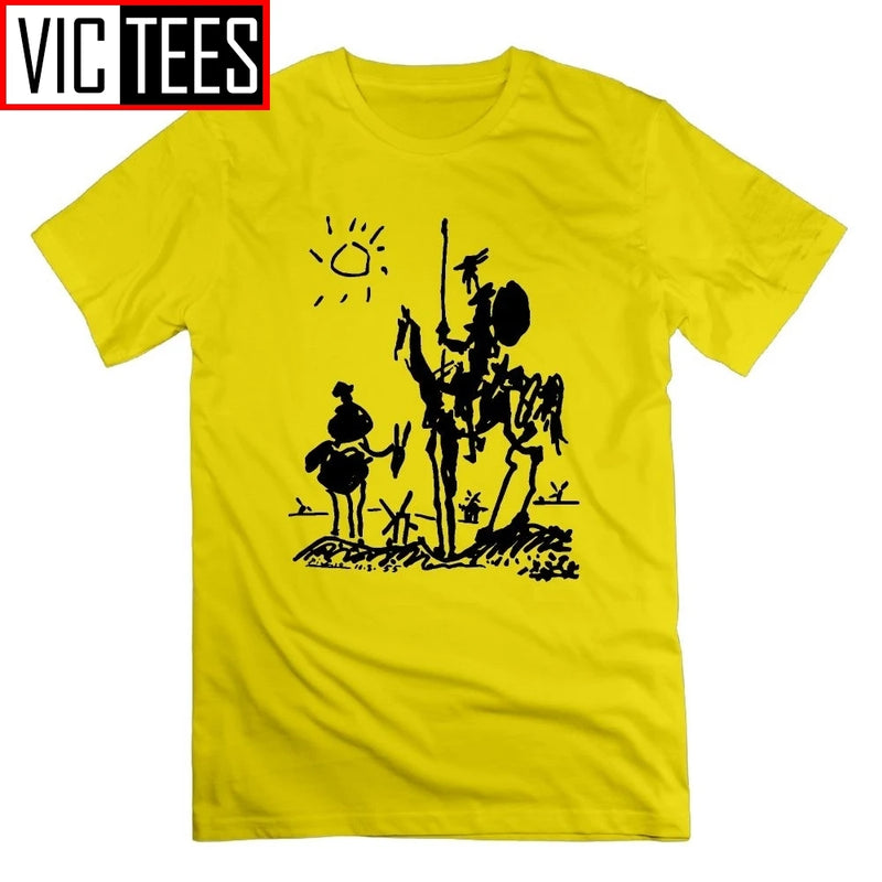 Picasso Art Painting Man's T-Shirt Don Quixote knight Vintage Men T Shirts Tees Short Sleeve 100% Cotton Funny O Neck