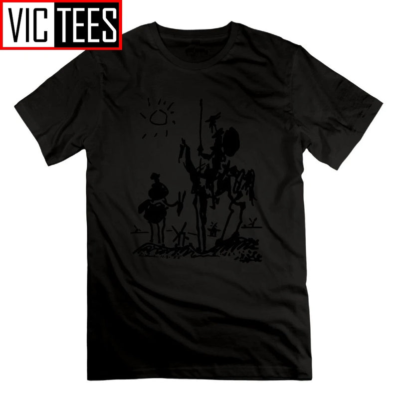 Picasso Art Painting Man's T-Shirt Don Quixote knight Vintage Men T Shirts Tees Short Sleeve 100% Cotton Funny O Neck