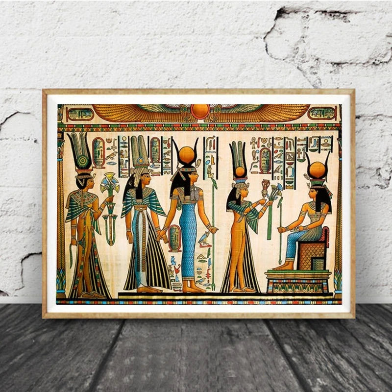 Egypt Wall Art Canvas Poster Parchment Paper Style Old Antique Poster Prints Retro Egyptian Picture Wall Decor King Tut Queen