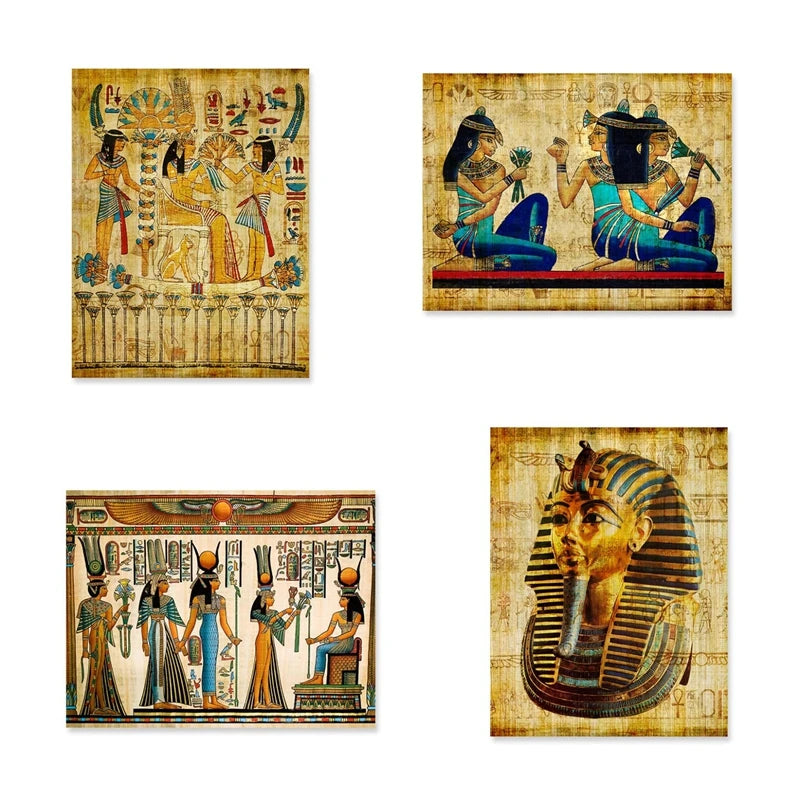 Egypt Wall Art Canvas Poster Parchment Paper Style Old Antique Poster Prints Retro Egyptian Picture Wall Decor King Tut Queen