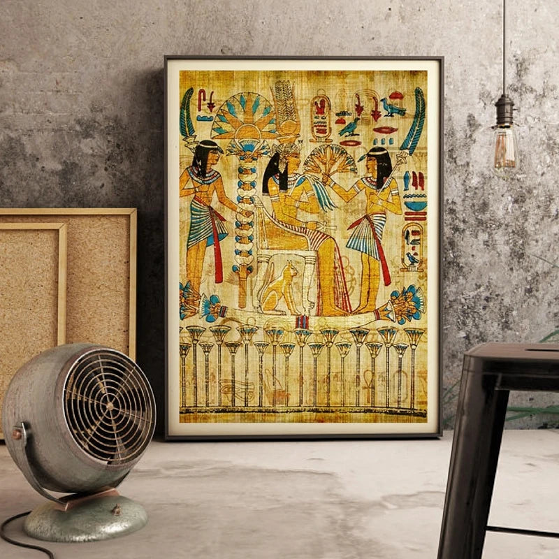 Egypt Wall Art Canvas Poster Parchment Paper Style Old Antique Poster Prints Retro Egyptian Picture Wall Decor King Tut Queen