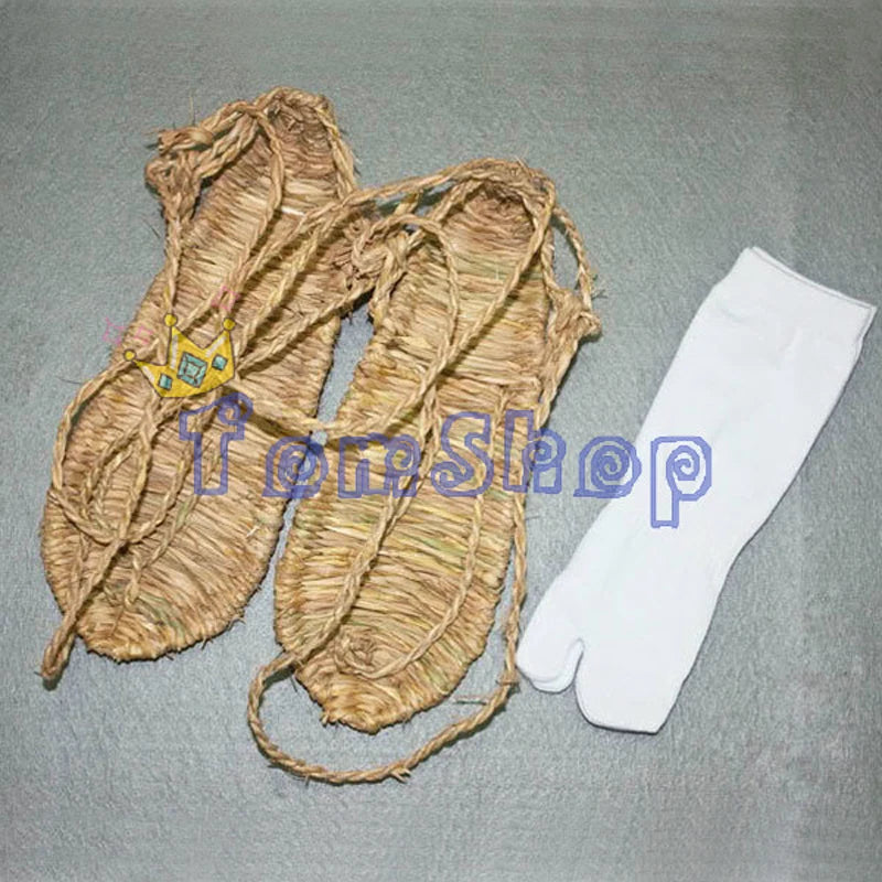 BLEACH COSTUMES HAND-MADE STRAW SANDALS SLIPPER SHOES + FREE SOCKS COSPLAY PROPS