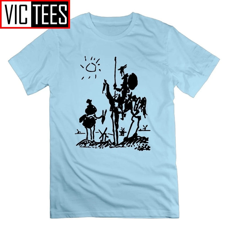 Picasso Art Painting Man's T-Shirt Don Quixote knight Vintage Men T Shirts Tees Short Sleeve 100% Cotton Funny O Neck