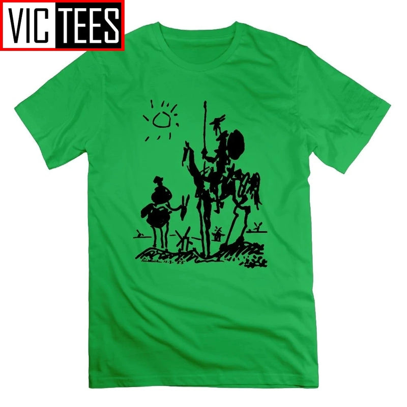 Picasso Art Painting Man's T-Shirt Don Quixote knight Vintage Men T Shirts Tees Short Sleeve 100% Cotton Funny O Neck
