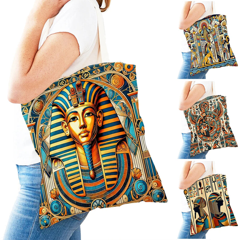 Pharaohs Anubis Women Shopper Bag Murals of Ancient Egyptian Double Print Girl Tote Lady Handbag Shopping Bags