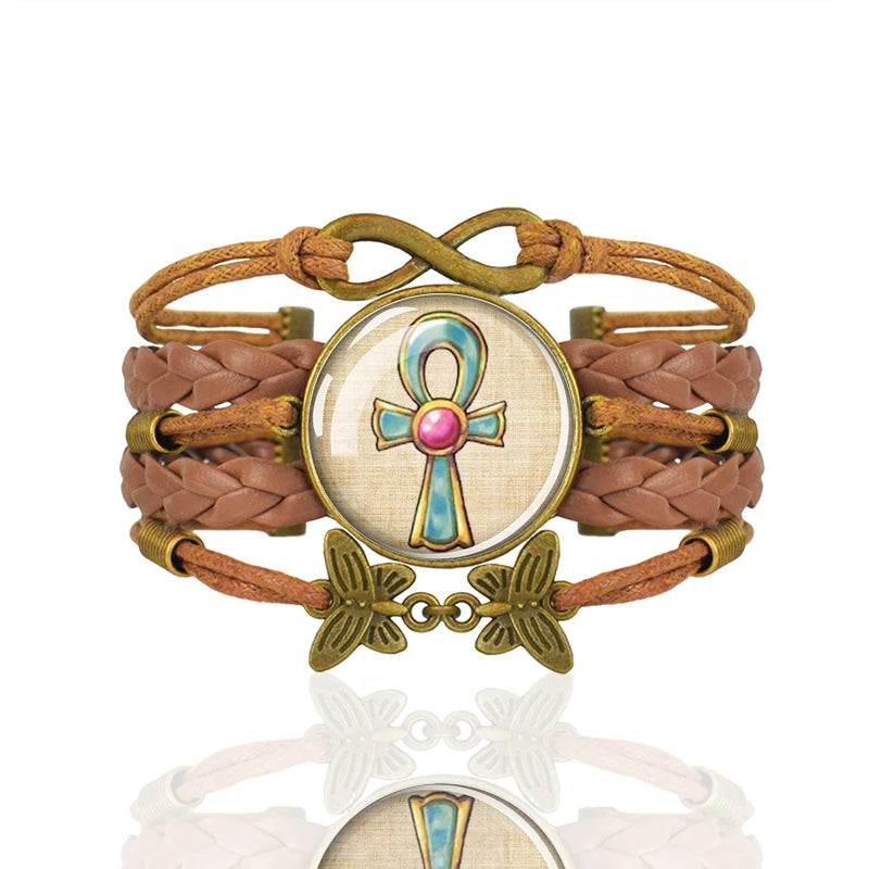 Ancient Egyptian Culture Bangles Ankh Anubis Scarab Isis Goddess The Eye of Horus Weave Bracelet Men Women Jewelry Souvenir Gift