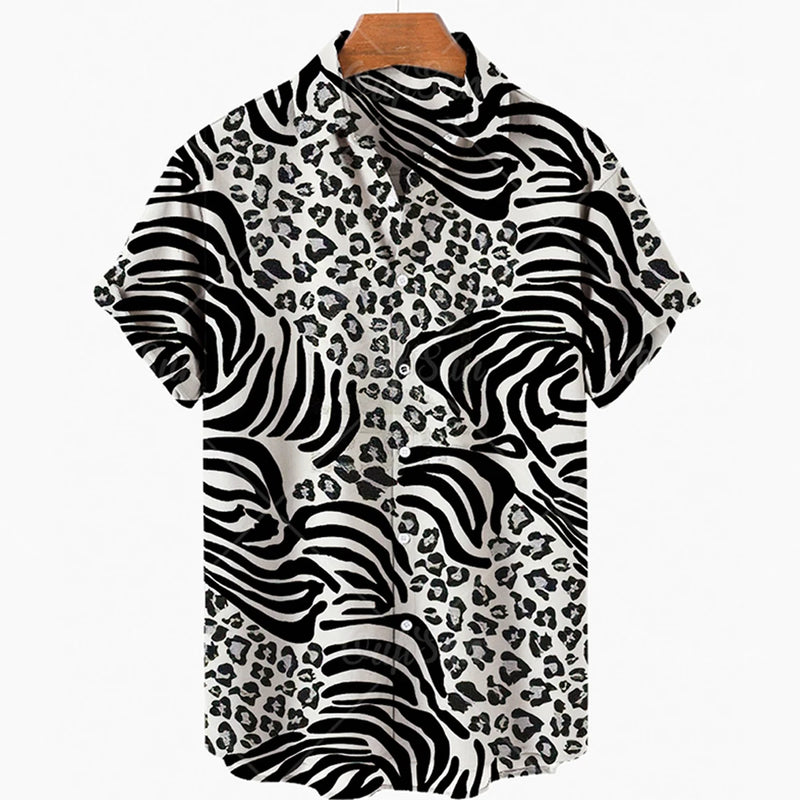 2024 Men's Leopard 3D Shirts Summer Hawaii Beach Shirt Men's Short Sleeve Retro Fashion Clothing Personalized Design Men's Tops