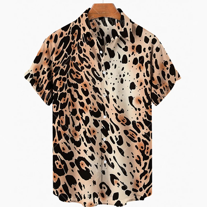 2024 Men's Leopard 3D Shirts Summer Hawaii Beach Shirt Men's Short Sleeve Retro Fashion Clothing Personalized Design Men's Tops