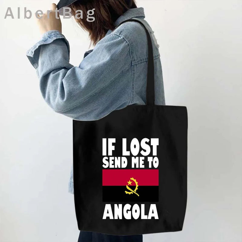 Luanda Angola Map Flag Emblem Gift Idea Love Heart South Africa Skyline Shopper Harajuku Canvas Tote Bag Cotton Shopping Handbag
