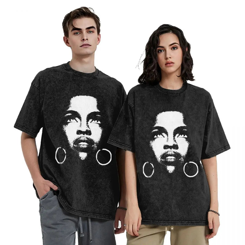 Washed T Shirts Fugees Lauryn Hill Hip Hop Novelty T-Shirts High Street Streetwear Short Sleeve Summer Tops Tees for Men Women