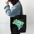 Brazil Map Brazilian Flag Heartbeat Guitar Love Heart Country Watercolor Gift Shoulder Canvas Tote Bag Harajuku Fashion Handbag