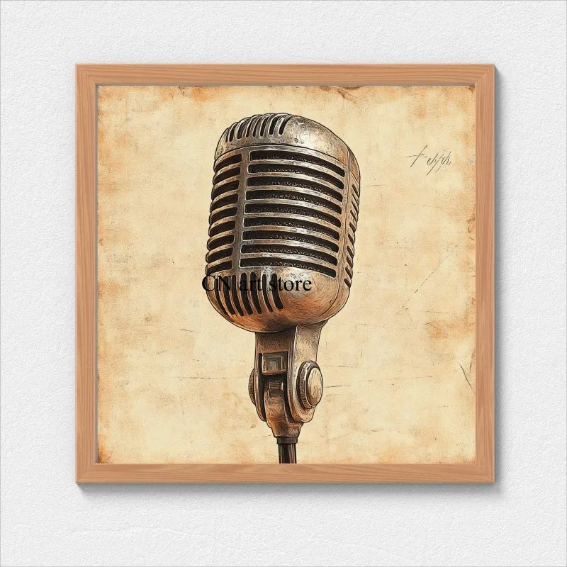 Retro Antique Music Instruments Guitar Microphone Drums Piano Art Poster Canvas Painting Wall Prints Picture Room Home Decor