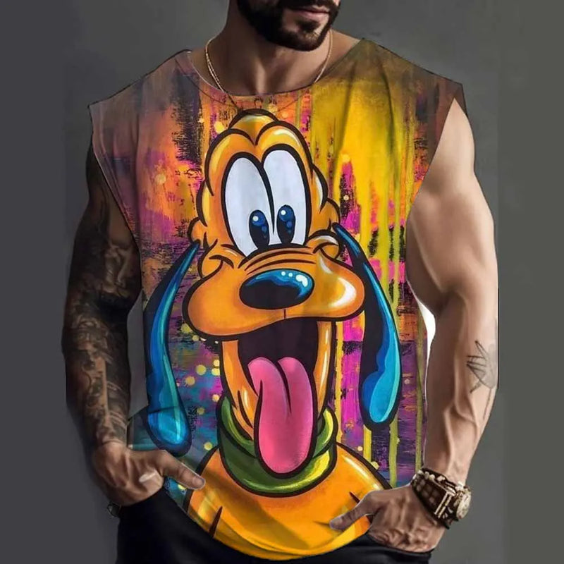 Gym Brand clothing Bodybuilding Fitness Mens running tanks workout Disney Goofy Print vest Stringer sportswear muscle undershirt