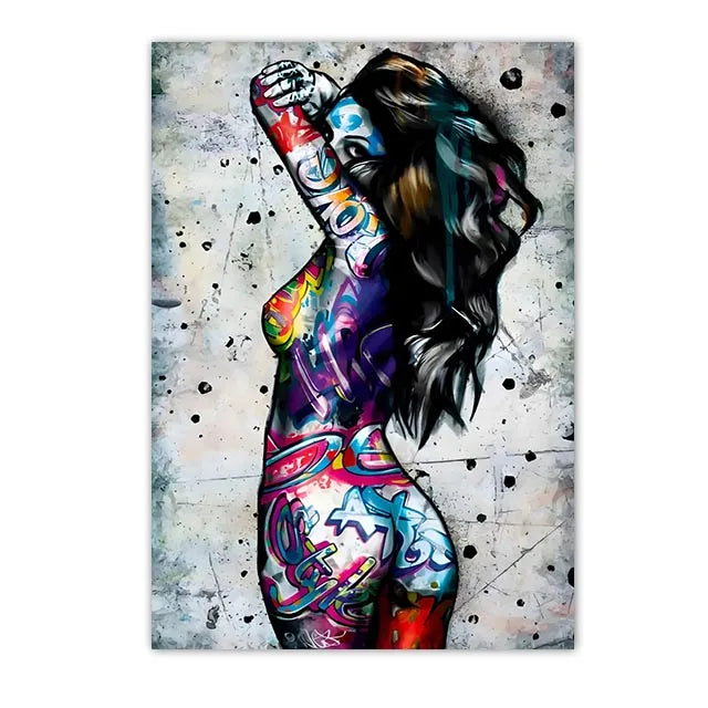 Street Art Woman Body Graffiti Wall Art Canvas Painting Female Body Tattoo Poster And Prints Pictures For Bedroom Home Decor