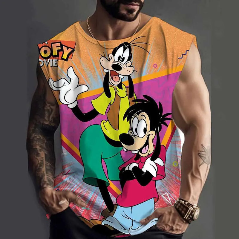 Gym Brand clothing Bodybuilding Fitness Mens running tanks workout Disney Goofy Print vest Stringer sportswear muscle undershirt