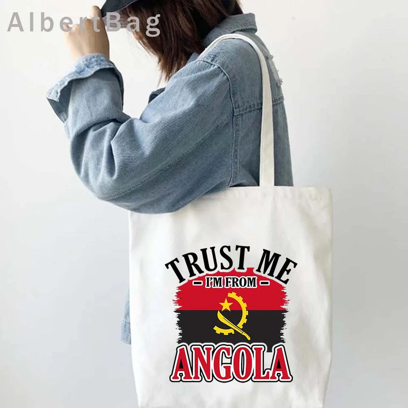 Luanda Angola Map Flag Emblem Gift Idea Love Heart South Africa Skyline Shopper Harajuku Canvas Tote Bag Cotton Shopping Handbag