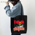 Luanda Angola Map Flag Emblem Gift Idea Love Heart South Africa Skyline Shopper Harajuku Canvas Tote Bag Cotton Shopping Handbag