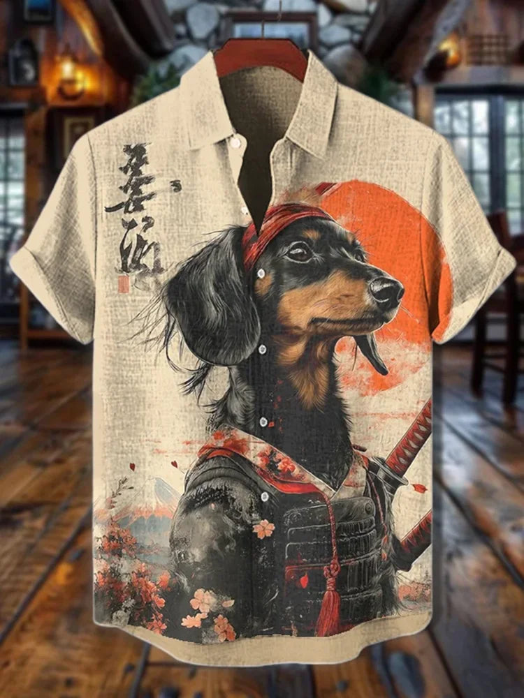 Men's Dachshund Warrior International Dog Day Art Print Casual Shirt Holiday Summer Short Sleeve Chic Tops Retro Y2k Funny Tunic