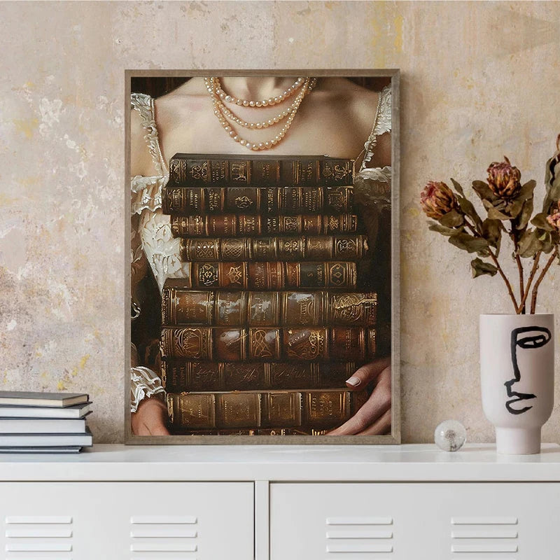 Retro Abstract Dark College Books Skull Flowers Candles Poster Canvas Art Painting Printing Home Room Wall Pictures Decor Gift