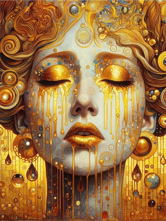 Gustav Klimt Style Female Portrait Art Poster Print Abstract Golden Tears Canvas Painting Modern Wall Art Living Room Home Decor