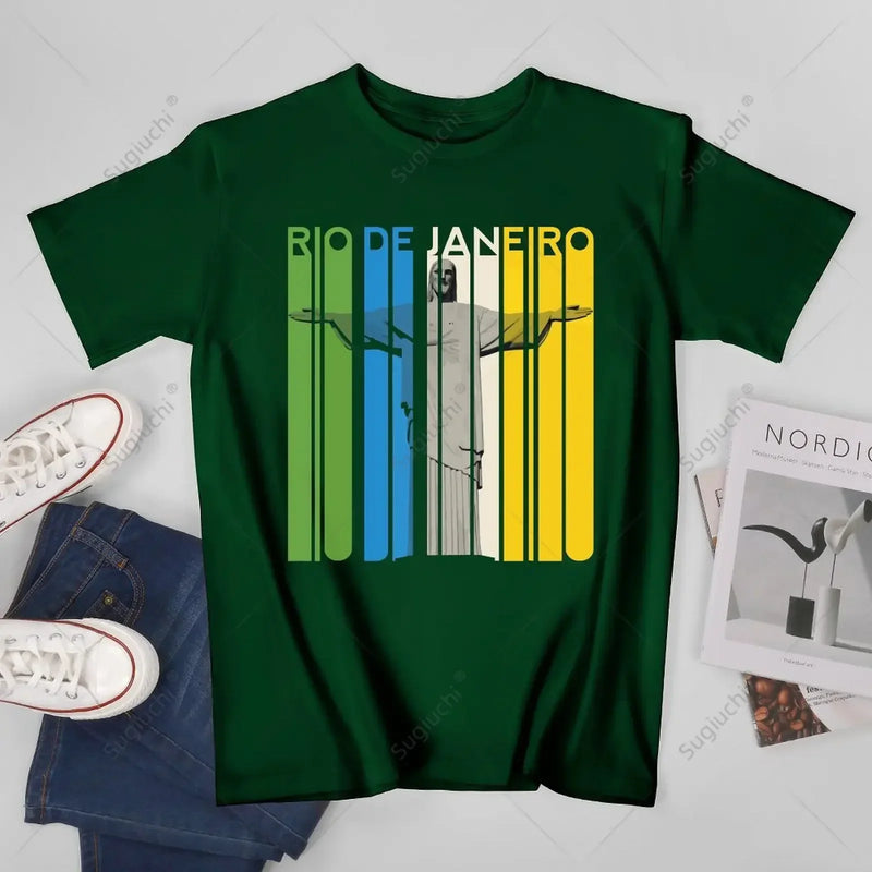 Unisex Men Brazil Retro Beach Brazilian Rio De Janeiro Statue Sao Paulo Tshirt Tees T Shirts Women Boys 100% Cotton T-Shirt