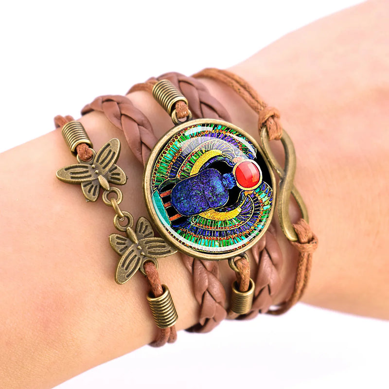 Ancient Egyptian Culture Bangles Ankh Anubis Scarab Isis Goddess The Eye of Horus Weave Bracelet Men Women Jewelry Souvenir Gift