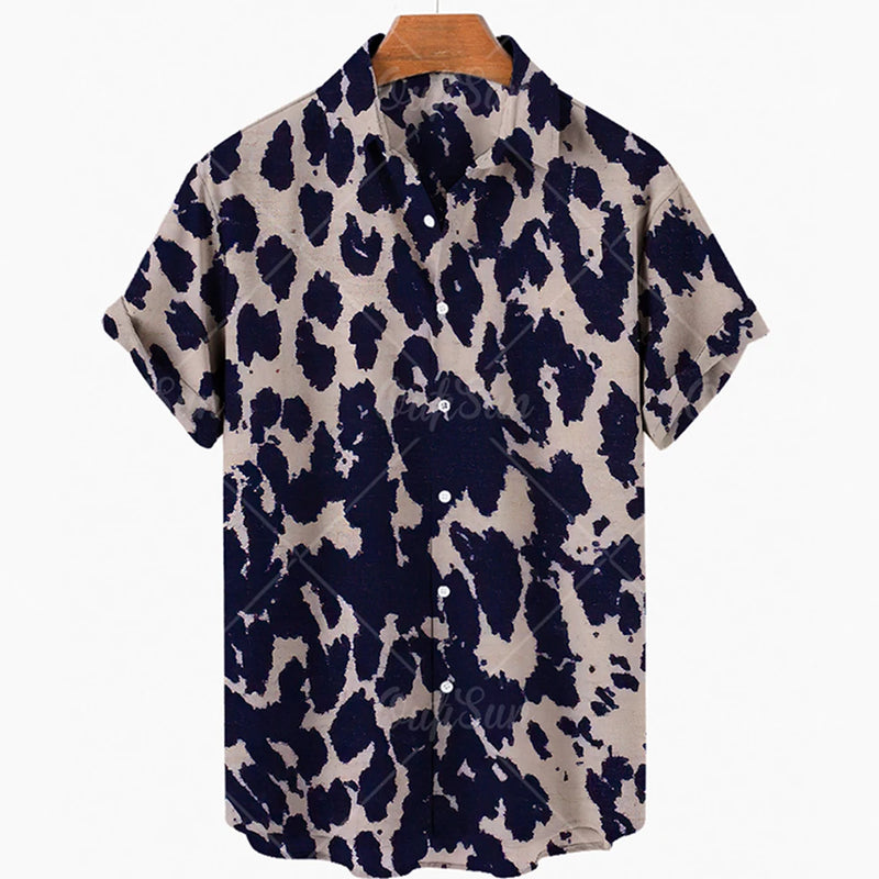 2024 Men's Leopard 3D Shirts Summer Hawaii Beach Shirt Men's Short Sleeve Retro Fashion Clothing Personalized Design Men's Tops