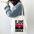 Luanda Angola Map Flag Emblem Gift Idea Love Heart South Africa Skyline Shopper Harajuku Canvas Tote Bag Cotton Shopping Handbag