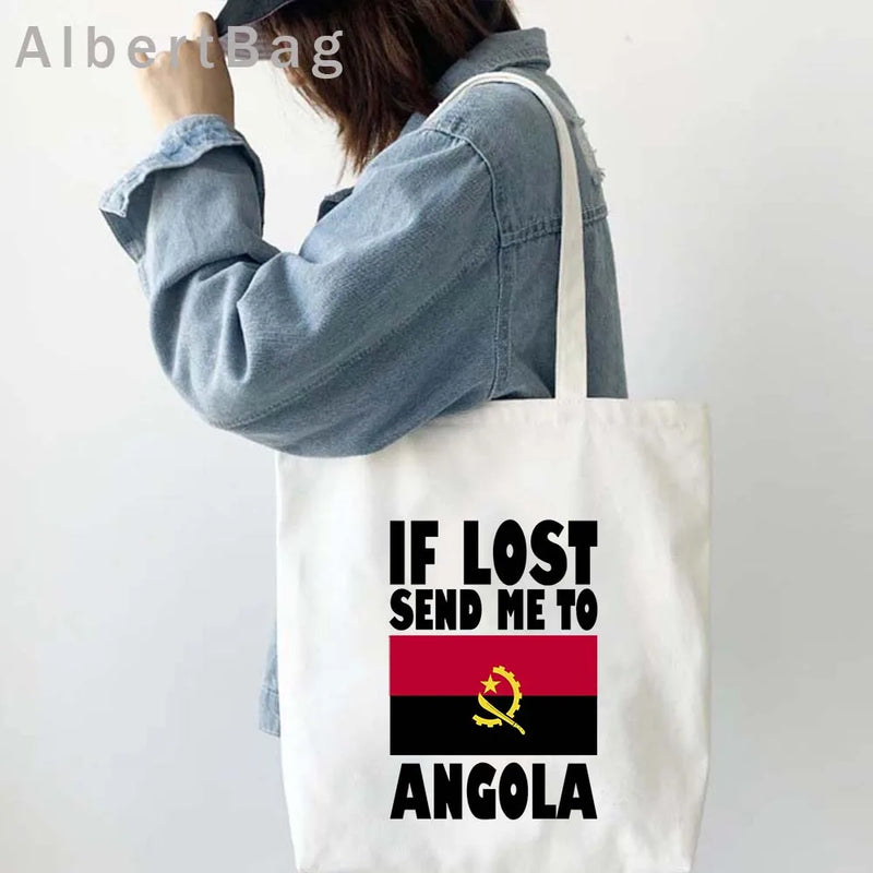 Luanda Angola Map Flag Emblem Gift Idea Love Heart South Africa Skyline Shopper Harajuku Canvas Tote Bag Cotton Shopping Handbag
