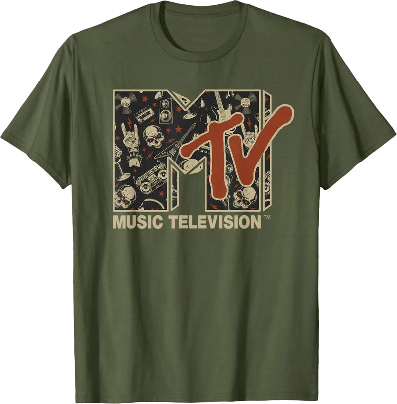 MTV Rock n Roll Music Hard Heavy Metal Skull Guitar Vintage T-Shirt Y2k Clothes Women Clothing Tee Shirt Femme Camisetas 82953