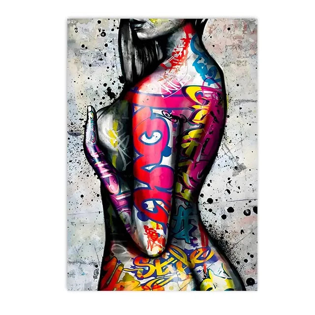 Street Art Woman Body Graffiti Wall Art Canvas Painting Female Body Tattoo Poster And Prints Pictures For Bedroom Home Decor
