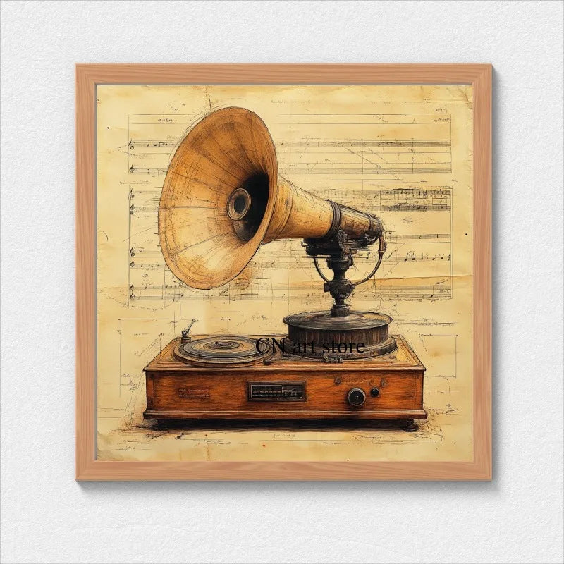 Retro Antique Music Instruments Guitar Microphone Drums Piano Art Poster Canvas Painting Wall Prints Picture Room Home Decor