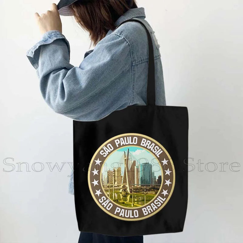 Brazil Map Brazilian Flag Heartbeat Guitar Love Heart Country Watercolor Gift Shoulder Canvas Tote Bag Harajuku Fashion Handbag