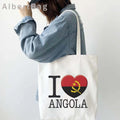 Luanda Angola Map Flag Emblem Gift Idea Love Heart South Africa Skyline Shopper Harajuku Canvas Tote Bag Cotton Shopping Handbag
