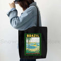Brazil Map Brazilian Flag Heartbeat Guitar Love Heart Country Watercolor Gift Shoulder Canvas Tote Bag Harajuku Fashion Handbag