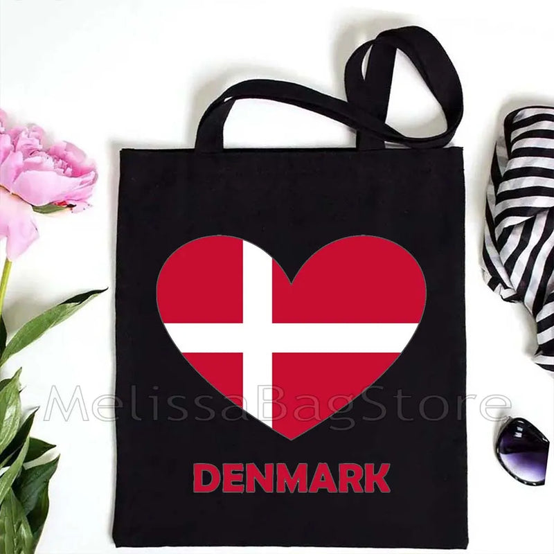 Love Denmark France Greece Egypt Ecuador Mexico Romania Djibouti USA UAE UK Belgium Cape Verde Heart Flag Cute Tote Bag Handbags