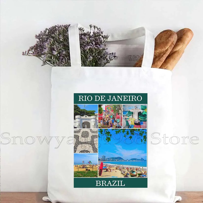 Brazil Map Brazilian Flag Heartbeat Guitar Love Heart Country Watercolor Gift Shoulder Canvas Tote Bag Harajuku Fashion Handbag