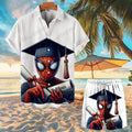Disney Mickey Mouse Men Women Button Shirt Spider-Man Summer Short Cartoon Hawaii Shirt Set Beach Short Suit Donald Duck