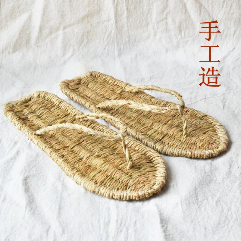 Straw Sandals for Men and Women Drift Beach Sandals Japanese Anime Cos Perform Hand-Woven Retro Shoes Male Summer Big Size 45