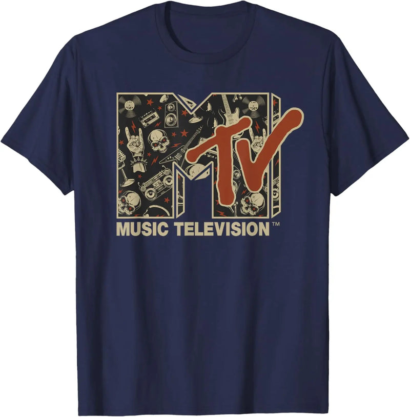 MTV Rock n Roll Music Hard Heavy Metal Skull Guitar Vintage T-Shirt Y2k Clothes Women Clothing Tee Shirt Femme Camisetas 82953