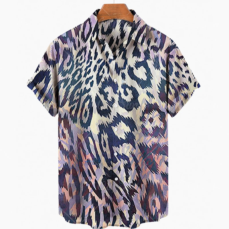 2024 Men's Leopard 3D Shirts Summer Hawaii Beach Shirt Men's Short Sleeve Retro Fashion Clothing Personalized Design Men's Tops