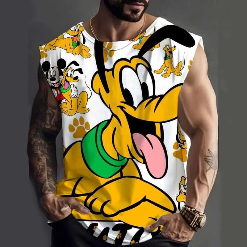 Gym Brand clothing Bodybuilding Fitness Mens running tanks workout Disney Goofy Print vest Stringer sportswear muscle undershirt