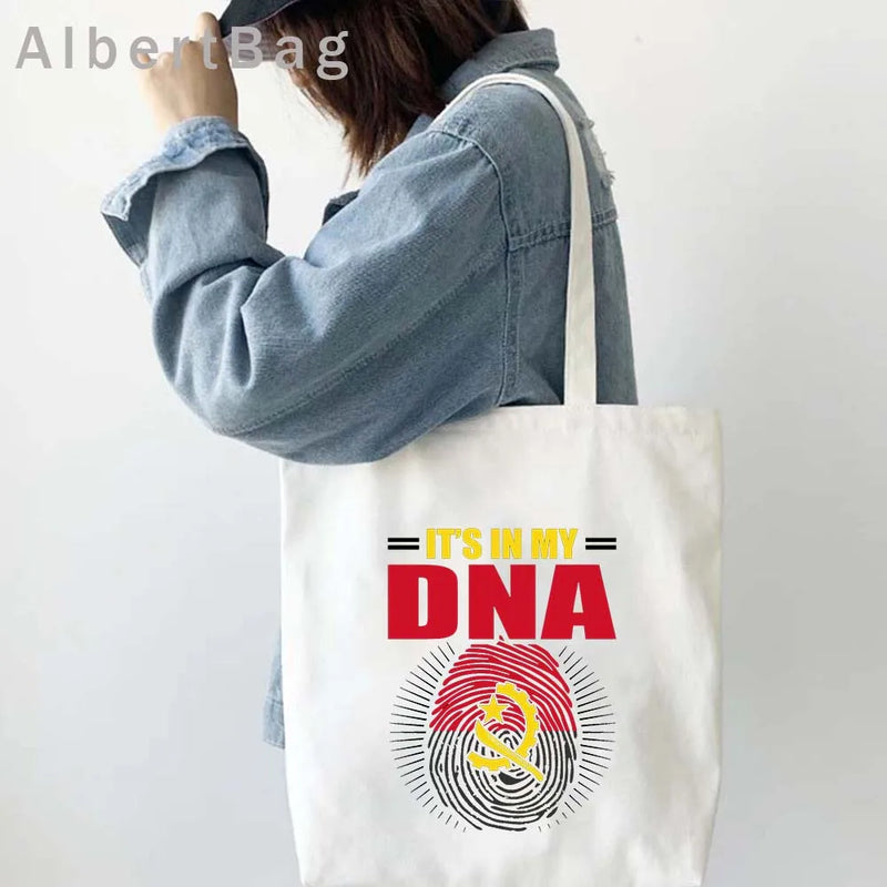 Luanda Angola Map Flag Emblem Gift Idea Love Heart South Africa Skyline Shopper Harajuku Canvas Tote Bag Cotton Shopping Handbag