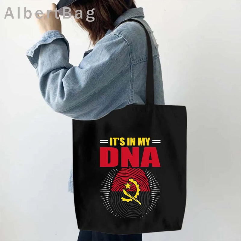 Luanda Angola Map Flag Emblem Gift Idea Love Heart South Africa Skyline Shopper Harajuku Canvas Tote Bag Cotton Shopping Handbag