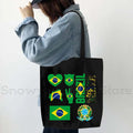 Brazil Map Brazilian Flag Heartbeat Guitar Love Heart Country Watercolor Gift Shoulder Canvas Tote Bag Harajuku Fashion Handbag