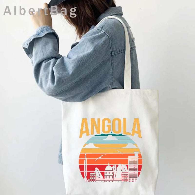 Luanda Angola Map Flag Emblem Gift Idea Love Heart South Africa Skyline Shopper Harajuku Canvas Tote Bag Cotton Shopping Handbag