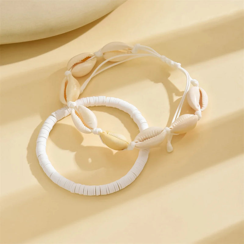 2pcs/Set Creative Ocean Animal Conch Shell Anklets For Women White Foot Chains Beach Jewelry Ankle Bracelet Summer Accessories