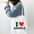 Luanda Angola Map Flag Emblem Gift Idea Love Heart South Africa Skyline Shopper Harajuku Canvas Tote Bag Cotton Shopping Handbag